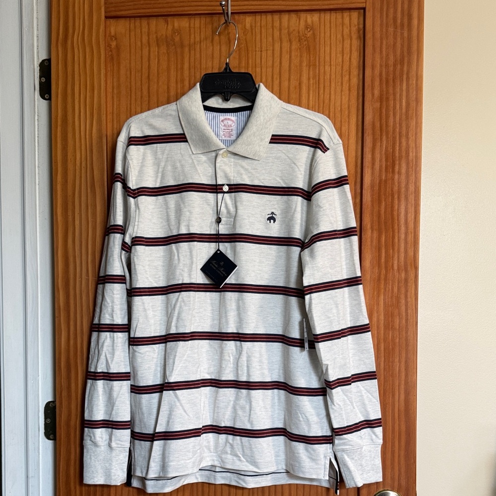 Brooks Brothers Men's Striped Polo Shirt - Gray and Red
